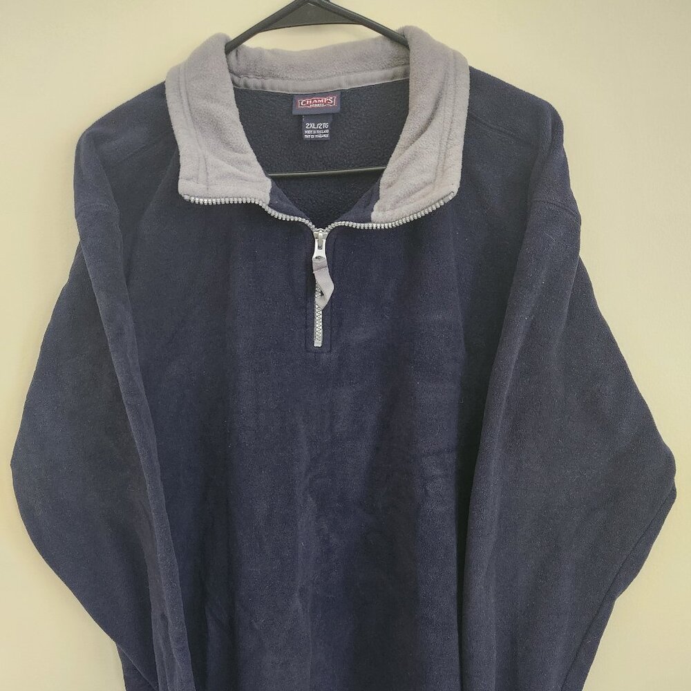 Champs Sports Fleece Pullover 1/4 Zip, Mens 2XL, Navy Blue Grey